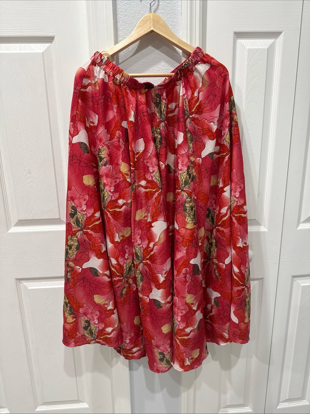 BHLDN Pink and Orange Floral Midi Skirt